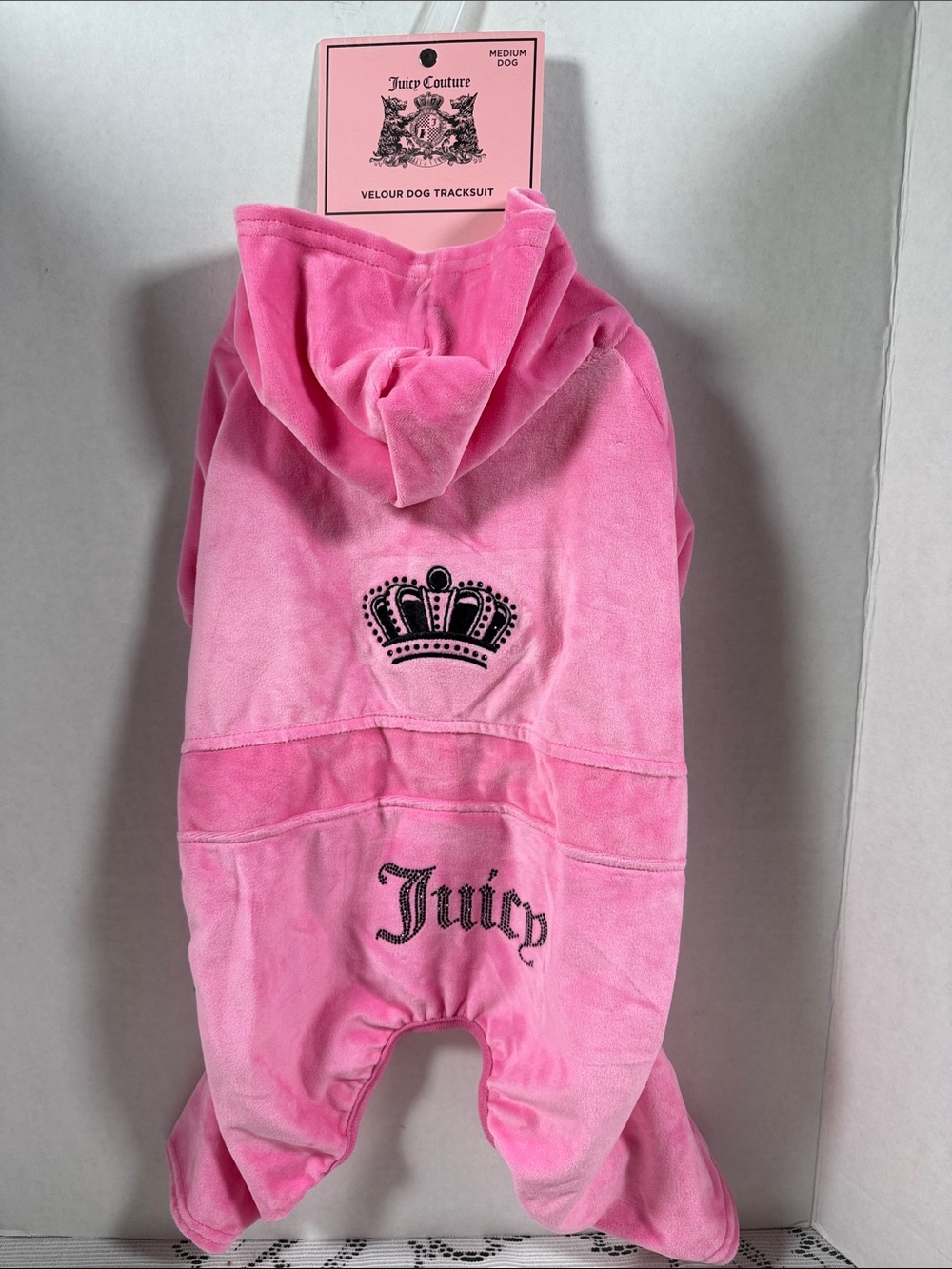Juicy Couture Pink Velour Dog Tracksuit Rhinestones Size Medium Dog